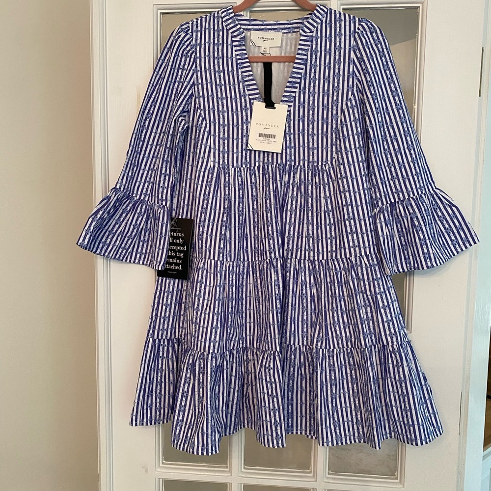 Pomander Place Striped Blue and White Dress